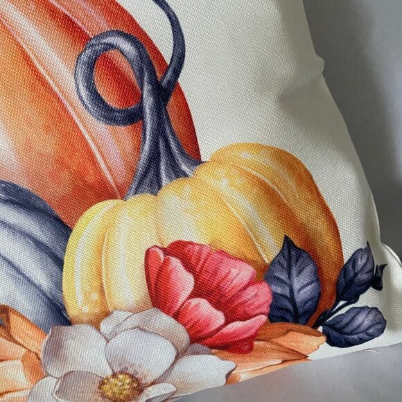 Pumpkin & Floral Decor Accent Pillow 18x18" NWOT - Picture 3 of 4